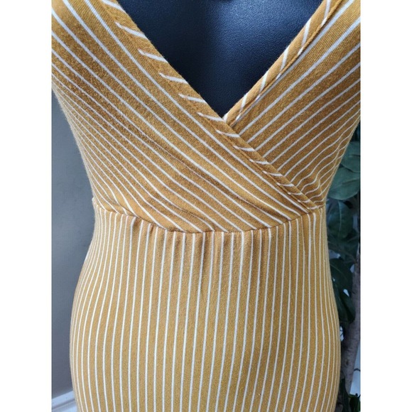 Alya Women's Brown Striped Rayon V-Neck Strappy Long Maxi Dress Size X-Small - Picture 3 of 9